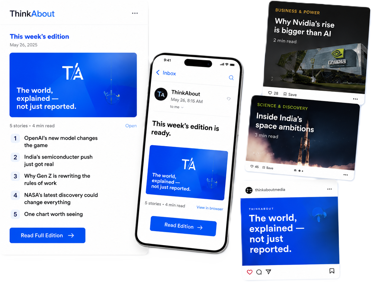 The ThinkAbout newsletter on desktop, phone and social